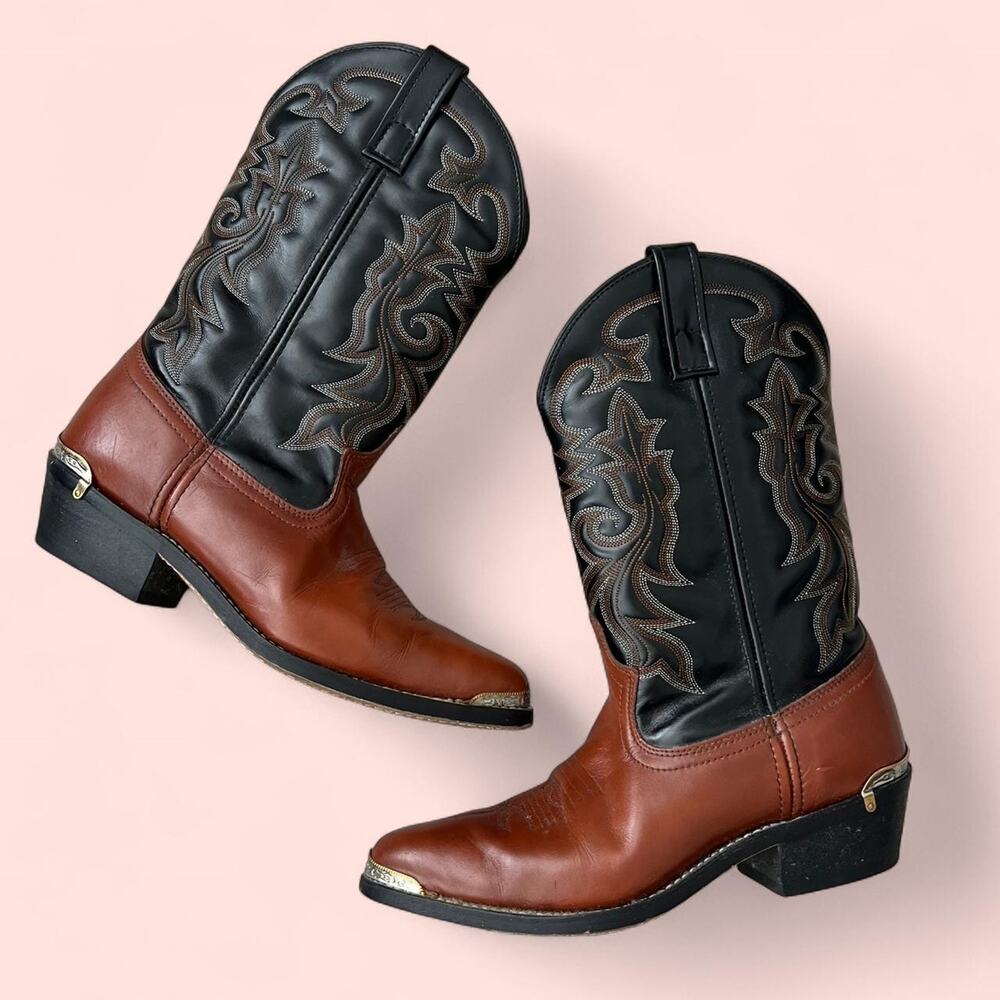 Brown leather cowboy boots